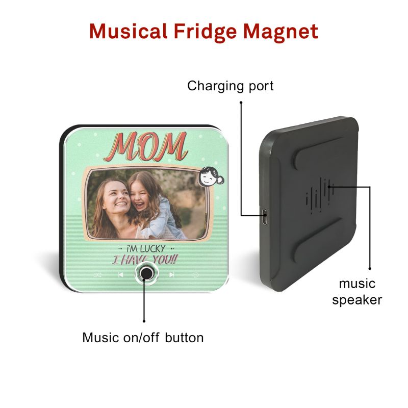 Personalized Mom Musical Fridge Magnet Custom Photo Song Rechargeable Audio Gift